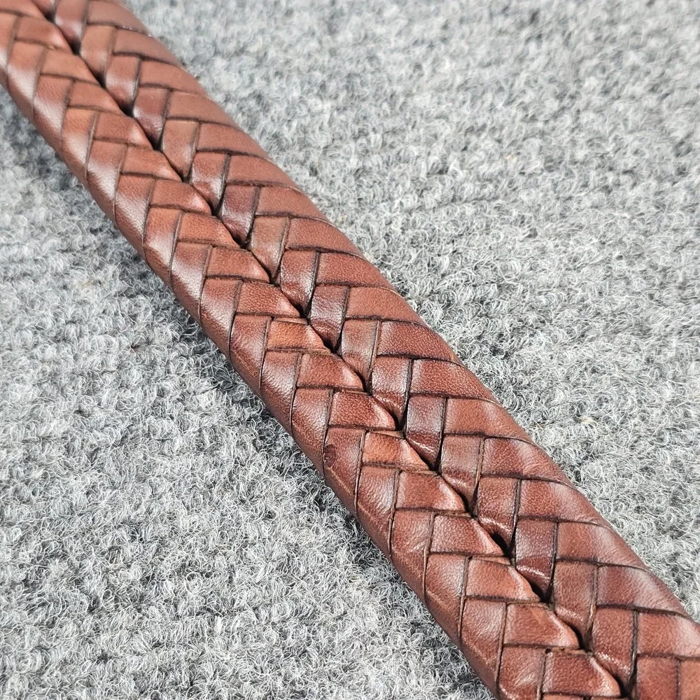 Coach 5922 Tan Brown Braided Leather Belt Brass Buckle 40
